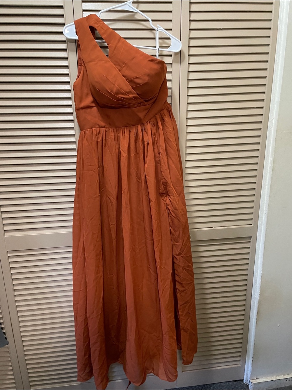 One-Shoulder Rust Orange Maxi Dress